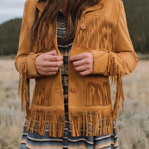 Women&#39;s Cowgirl Fringe Leather Jacket, Ladies Fringes Leather Jacket, Brown Suede Leather Jacket, Western Jacket, Fringe Jacket