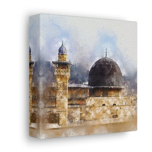 Watercolor Al-Aqsa Mosque Painting, Al-Quds Wall Art, Islamic Wall Art Canvas, Quds Jerusalem Wall Art, Palestine Wall Art Decor, Canvas Art