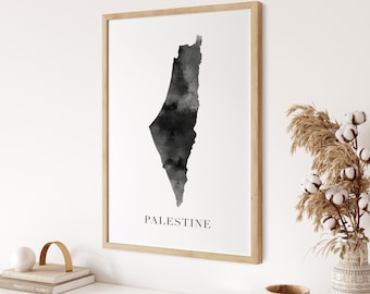 Väggkonst med Palestinakarta, islamisk akvarellposter, islamisk heminredning, väggkonsttryck med Palestina, Palestina-affisch, modern bohemisk muslimsk konst