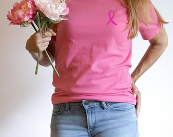 Breast Cancer Ribbon Short Sleeve Tee, Breast Cancer Shirt, Breast Cancer Gifts, Cancer Support TShirt, Breast Cancer Awareness, Warrior