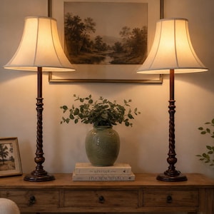 Barley Twist Lamps, Elegant Tall Wooden Table Pair