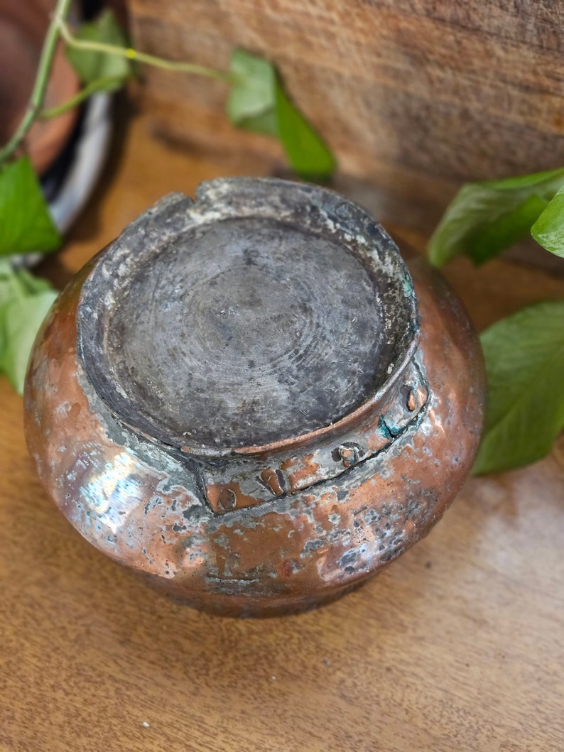 Antique Engraved Copper Pot, Copper Planter, Copper Bowl, Carved Copper