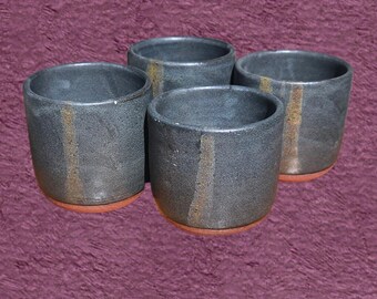 Lot de 4 tasses à thé vintage en céramique de style Yunomi - Décoration minimaliste Japandi - Accessoires de thé modernes