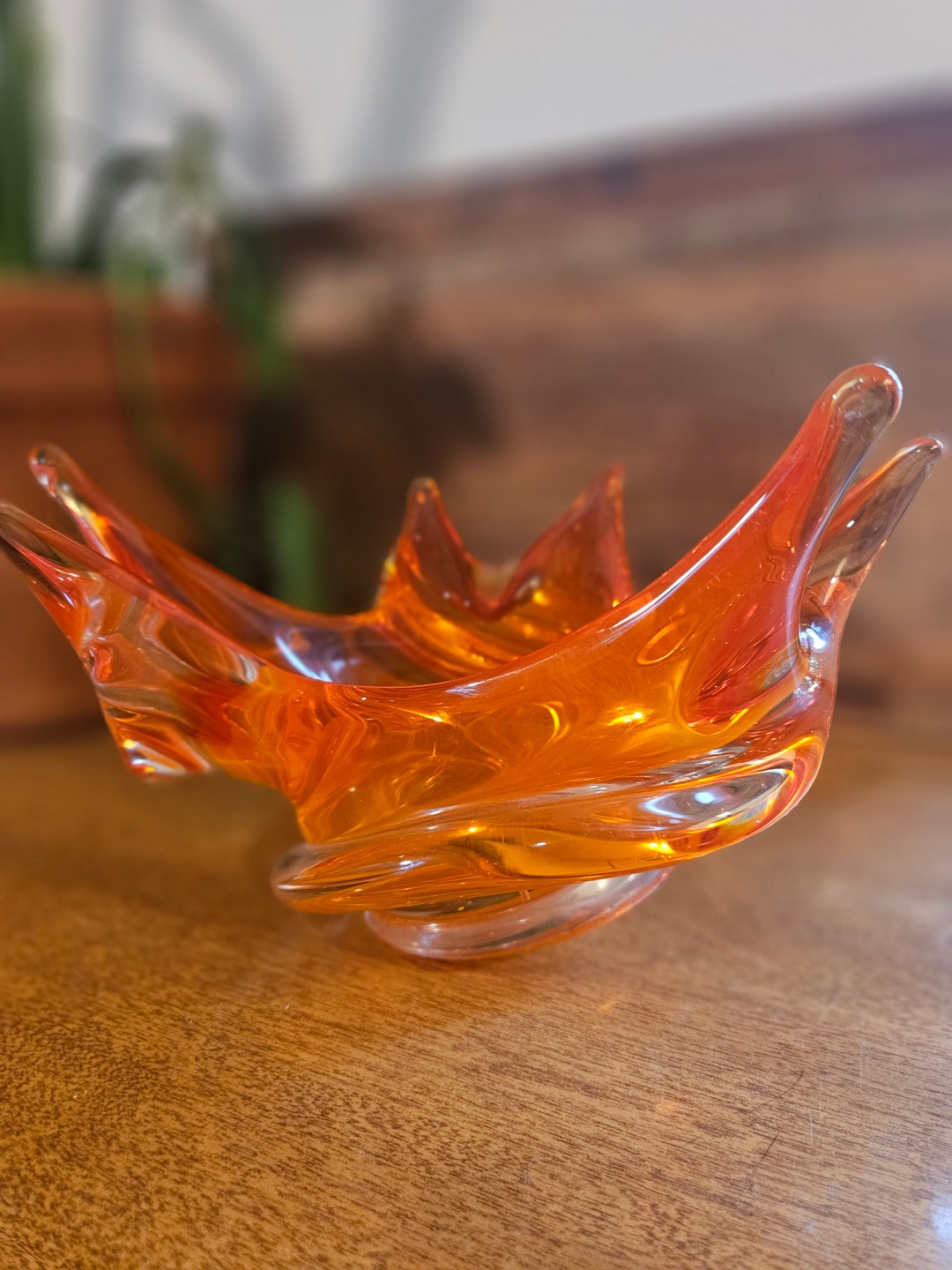 Vintage Orange Chalet Glass Bowl, Sculptural Glass Bowl, Orange Bowl ...
