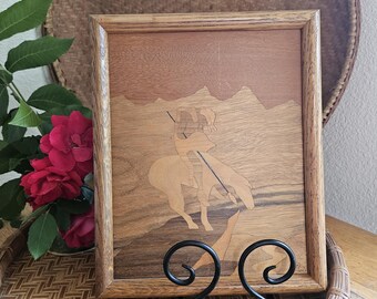 Marqueterie d'art vintage encadrée en bois - Décoration d'intérieur cow-boys et indiens - Chambre de bébé garçon