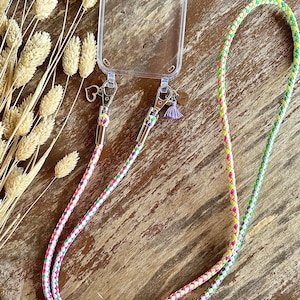 Regenboog mobiele telefoon koord - Stijlvolle mobiele telefoon ketting gemaakt van kunstleer en veelkleurig polyester koord om om je nek te hangen Lanyard, veelkleurig cadeau voor haar