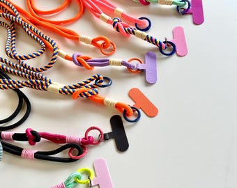 Personalisierter Handygurt Kordel | Knotengurt Stoffband | Paracord Handyband mit Neon Akzent | Geschenk für Sie