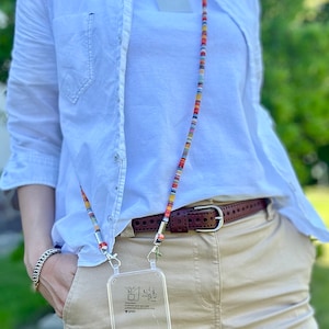 Boho mobiele telefoonketting om om de nek te hangen, universeel gsm-snoer, katoenen riem, mobiele telefoonriem, lanyard, unisex, lanyard, veelkleurig, cadeau voor haar