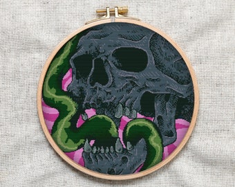Cross Stitch Pattern Skull and Snake Embroidery Digital Format - PDF