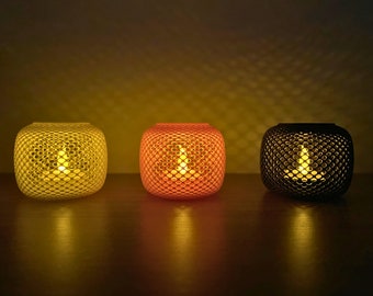 Voronoi Trio Elegance: Set van 3 LED-theelichtkaarsenhouders – stijlvolle sfeerverlichting voor elke gelegenheid