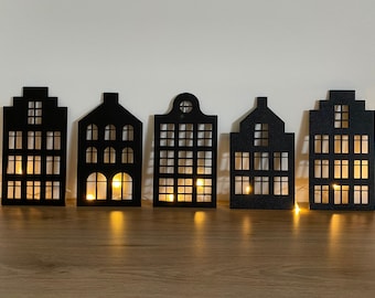 Betoverend Amsterdam: Set van 5 historische gevelminiaturen voor kersthuisdecoratie