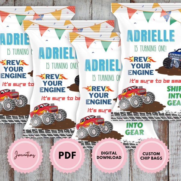 Monster Truck Chip Bag, Monster Truck Favor Bag, Chip Bag, Monster Truck Birthday, Monster Jam, Printable Snack Labels