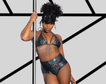 Strappy Triangle Top & High-waisted Bottom Set