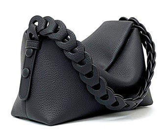 Leather Crossbody Bag for Essential Items with Braided Straps, Women's Casual Handbag, Leather Shoulder Bags, Black Leather Bag
