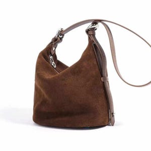 Wildleder-Ledertasche, Wildleder-Handtasche, lässige Crossbody-Tasche, Wildleder-Einkaufstasche, kleine Wildleder-Schultertasche, Mini-Wildleder-Eimertasche