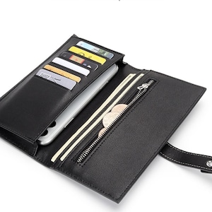 Carteras para tarjetas Cartera de cuero Cartera larga para mujer Cartera de mano larga de cuero genuino suave Cartera organizadora para damas