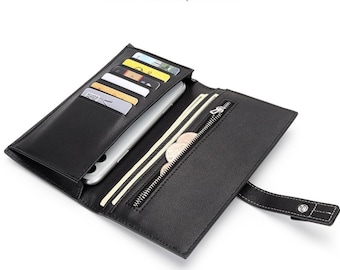 Carteras para tarjetas Cartera de cuero Cartera larga para mujer Cartera de mano larga de cuero genuino suave Cartera organizadora para damas