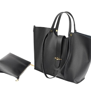 Large Leather Tote Bag with Golden Buckle - Women&#39;s Work Handbag
