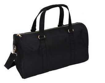 Nylon Duffle Bag: Black Weekender Travel Bag with Patches