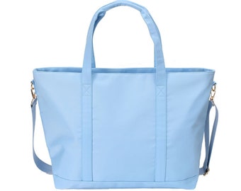 Blue Nylon Tote Bag: Large Travel Shoulder Bag