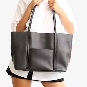 Genuine Leather Tote Bag: Black Carryall Handbag