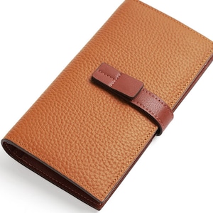 Carteras de cuero para mujer con bloqueo RFID, billetera con ranura para múltiples tarjetas y hebilla, billetera para mujer con tarjetero integrado, billetera larga con patrón de lichi