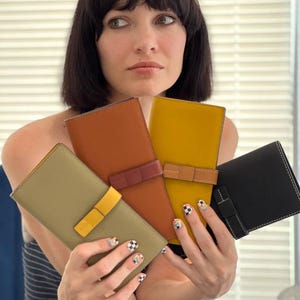 Carteras de cuero para mujer con bloqueo RFID, billetera con ranura para múltiples tarjetas y hebilla, billetera para mujer con tarjetero integrado, billetera larga con patrón de lichi