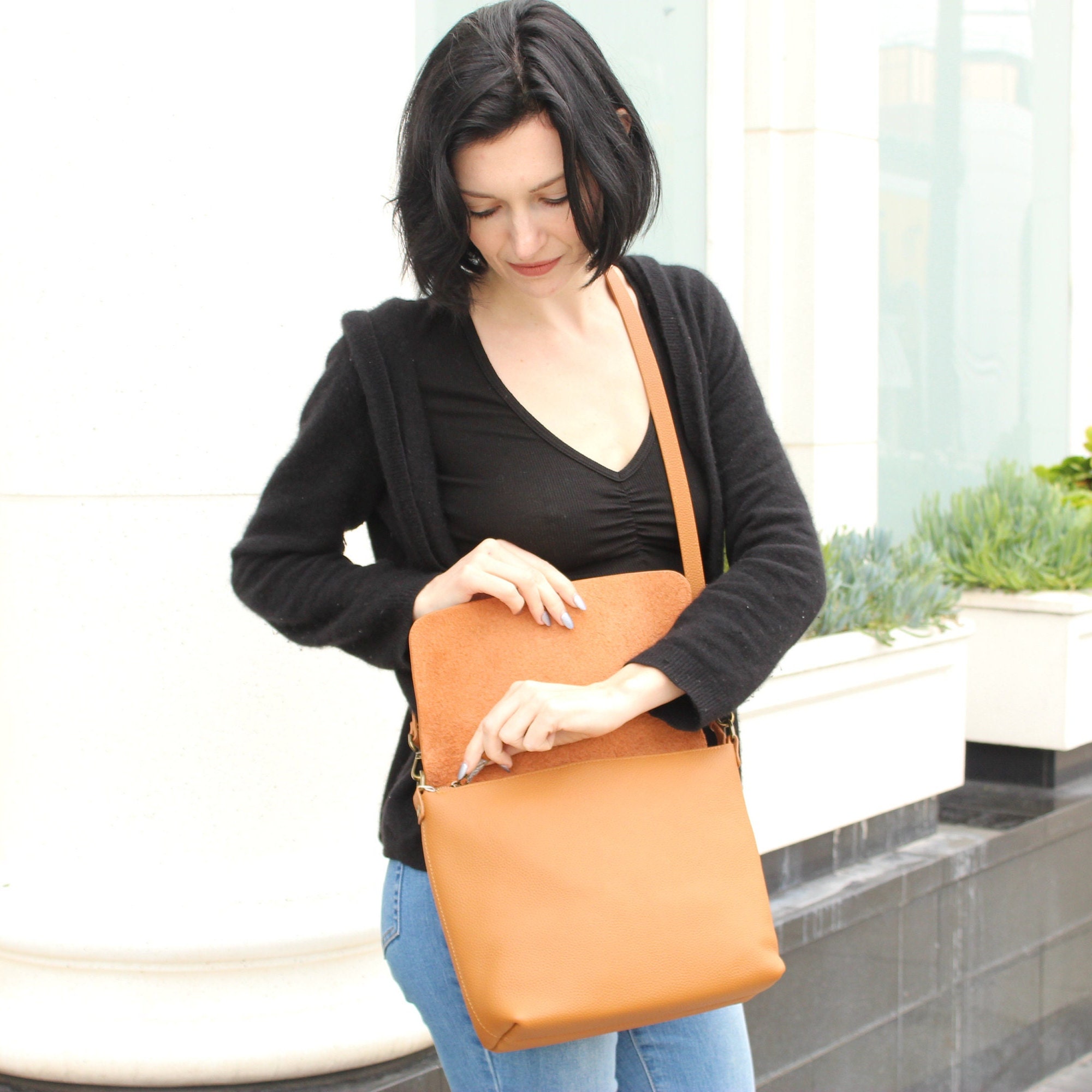 Full Grain Leather Crossbody Bag: Soft Brown Messenger Bag - Etsy