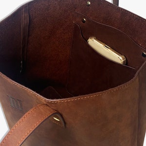 Brown Leather Tote Bag: Women&#39;s Full Grain Handbag, Everyday Work Bag