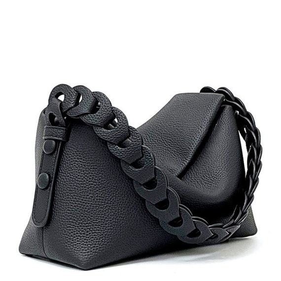 Leather Crossbody Bag for Essential Items with Braided Straps, Women's Casual Handbag, Leather Shoulder Bags, Black Leather Bag