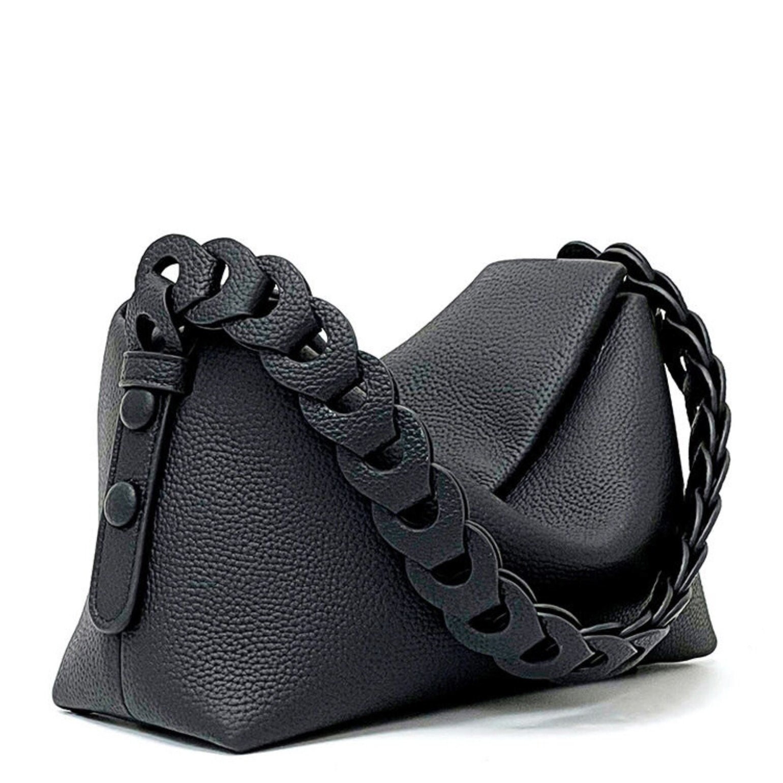 Leather Crossbody Bag for Essential Items with Braided Straps, Women's Casual Handbag, Leather Shoulder Bags, Black Leather Bag