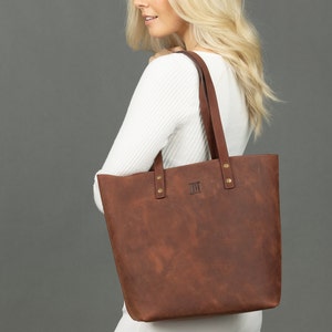Leather Tote Bag, Handmade Tote Handbag, Leather Work Bag | Brown Leather Tote Bag for Women, Large Shoulder Bag, Anniversary Gift