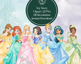 Disney Princesses Watercolor Cliparts, PNG High Resolution