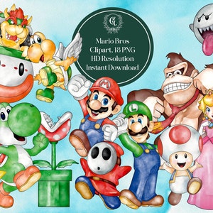 Super Mario bros imprimible PNG, luxury watercolor Mario clipart, Princess Peach Clipart, png crafter