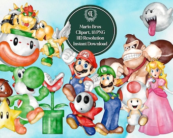 Super Mario bros imprimible PNG, luxury watercolor Mario clipart, Princess Peach Clipart, png crafter