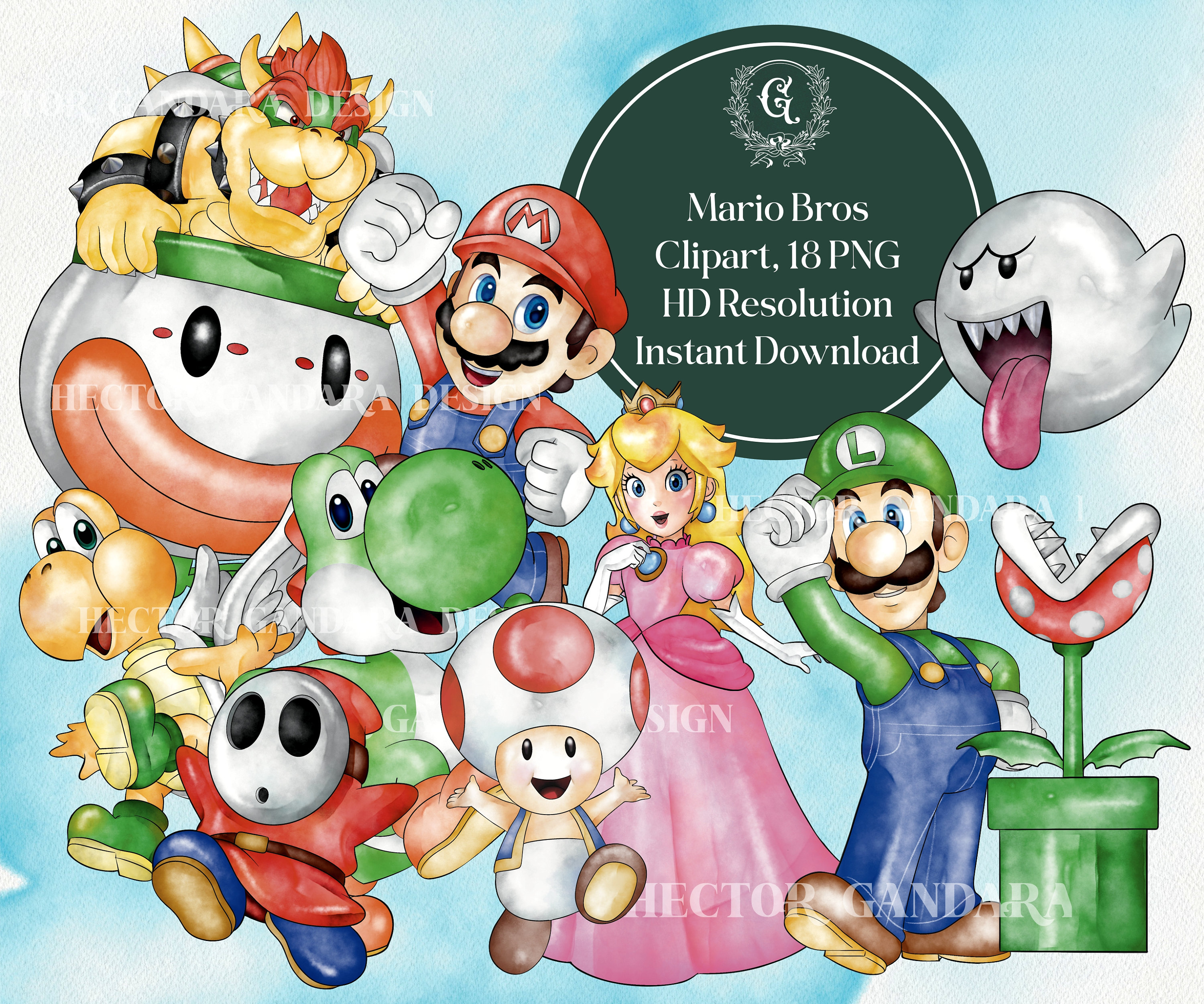 Super Mario bros imprimible PNG luxury watercolor Mario - Etsy México