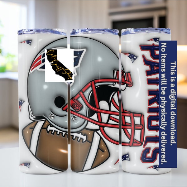 3D Inflated Tumbler Wrap Patriots Football 20 oz Skinny Tumbler Wrap PNG - 2 Designs