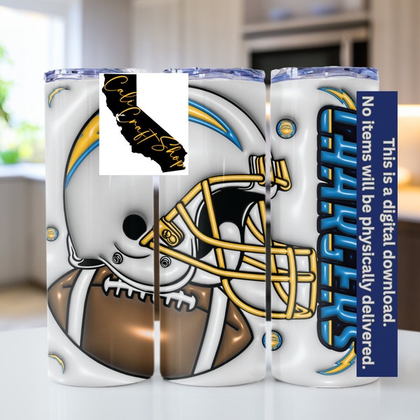 3D Inflated Tumbler Wrap Chargers Football 20 oz Skinny Tumbler Wrap PNG