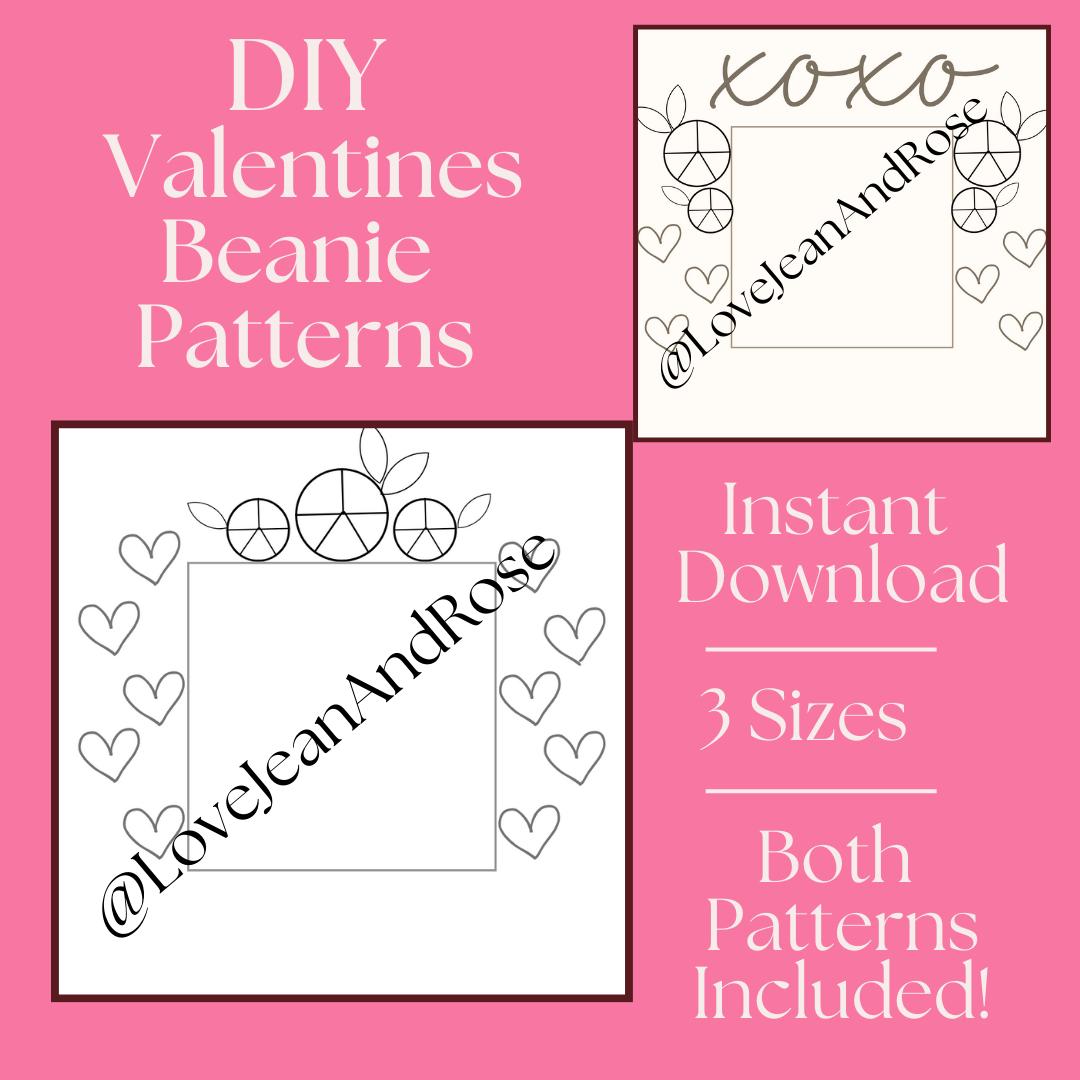 DIY Valentines Beanie Pattern *Two patterns included!* *Instant Download* Printable Stick and Stitch Hand Embroidery PDF Adult Youth Toddler