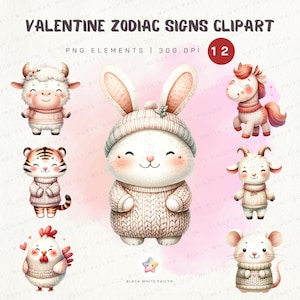 Niedliche Sternzeichen Clipart, Sternzeichen Clipart, Sternzeichen PNG, Horoskop Clipart, 12 Sternzeichen, Sternzeichen Tiere, Bundle, Valentinstag Sternzeichen