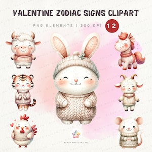 Cute Zodiac Clipart,Zodiac signs Clipart ,Zodiac signs PNG,Horoscope Clipart,12 Zodiac signs, Zodiac Animals,Bundle,valentine Zodiac signs