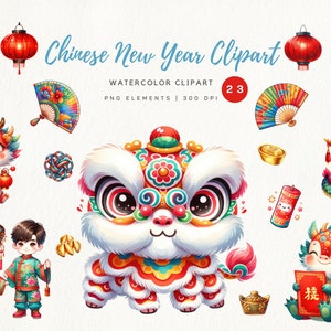 Chinese New Year Watercolor Clipart,Chinese Lunar New Year,for kid,Holiday PNG,China Clipart,Chinese PNG, Dragon clipart