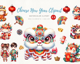 Chinese New Year Watercolor Clipart,Chinese Lunar New Year,for kid,Holiday PNG,China Clipart,Chinese PNG, Dragon clipart