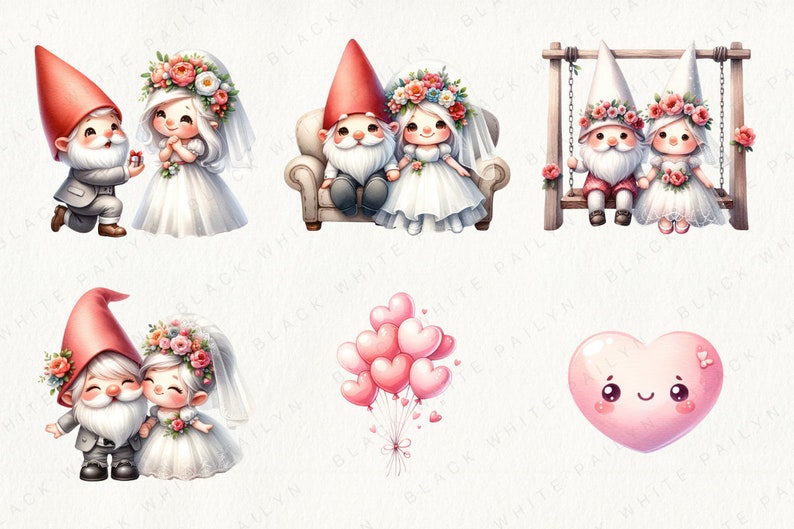 Wedding Gnomes Clipart,bride and Groom,wedding Gnome PNG, Valentine Day ...