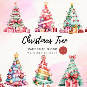 Christmas tree PNG watercolor clipart ,Sublimation,Christmas Tree Png, Christmas Decor, Transparent Background,Christmas Illustrations
