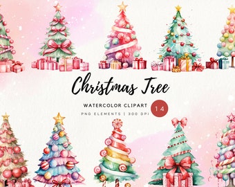 Christmas tree PNG watercolor clipart ,Sublimation,Christmas Tree Png, Christmas Decor, Transparent Background,Christmas Illustrations