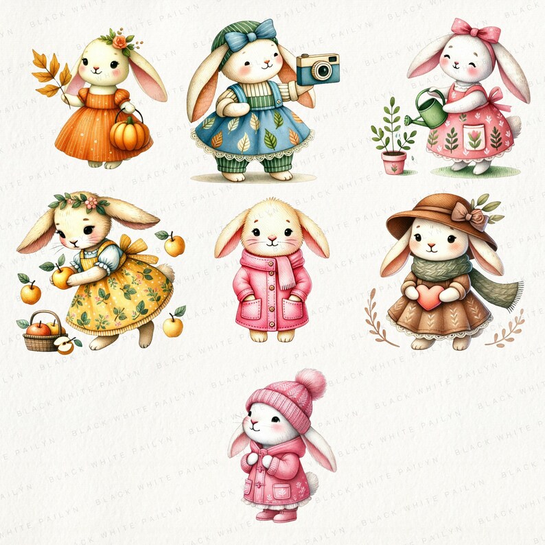 Adorable Watercolor Rabbit Clipart Set, Cute Bunny Illustrations for ...