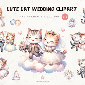 Cute Cat Wedding Clipart,Cat Couple PNG,wedding PNG,Valentines Day Clipart,cartoon,  romantic,Animal Couple PNG,Love Clipart,Anniversary