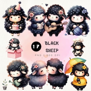 Cute Black sheep Clipart, Black sheep  PNG, Black sheep  in Raincoat Clipart,Animal Clipart,Animal PNG ,for kid,Nursery Decor,Cute sheep