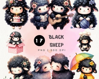 Cute Black sheep Clipart, Black sheep  PNG, Black sheep  in Raincoat Clipart,Animal Clipart,Animal PNG ,for kid,Nursery Decor,Cute sheep